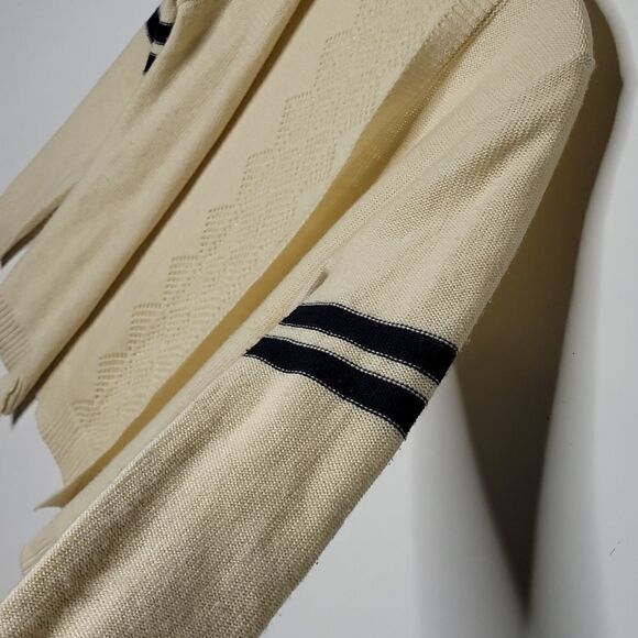 XL 36" SUGAR RUSH cream navy blue varsity open cardigan sweater extra large - Picture 7 of 13